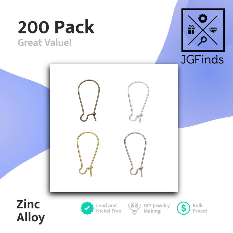 JGFinds Mixed Color Ear Wire Hooks, Silver, Bronze, Gold Tone Earring Findings, 200 Pack (1 x 3/8") - Image 2